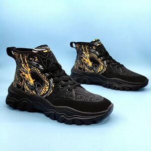 Dragon Pattern Canvas Shoes Comfy Non-Slip Breathable Sneakers Unisex 8.5 Black